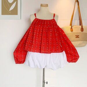 Red Off Shoulder Puff Sleeve Peasant Blouse ❤️